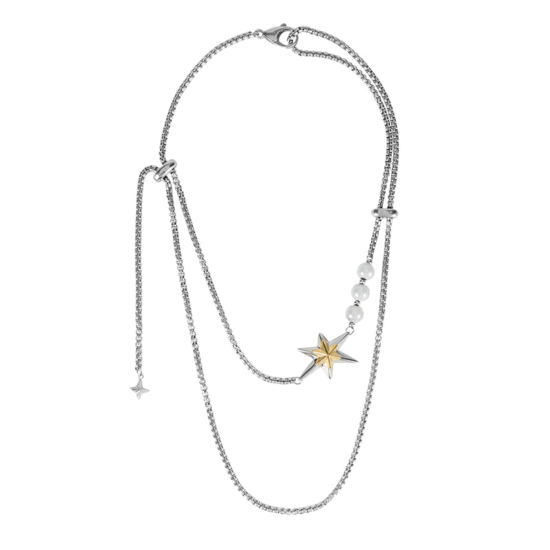 Gold and Silver Color-Blocked Adjustable Star Necklace