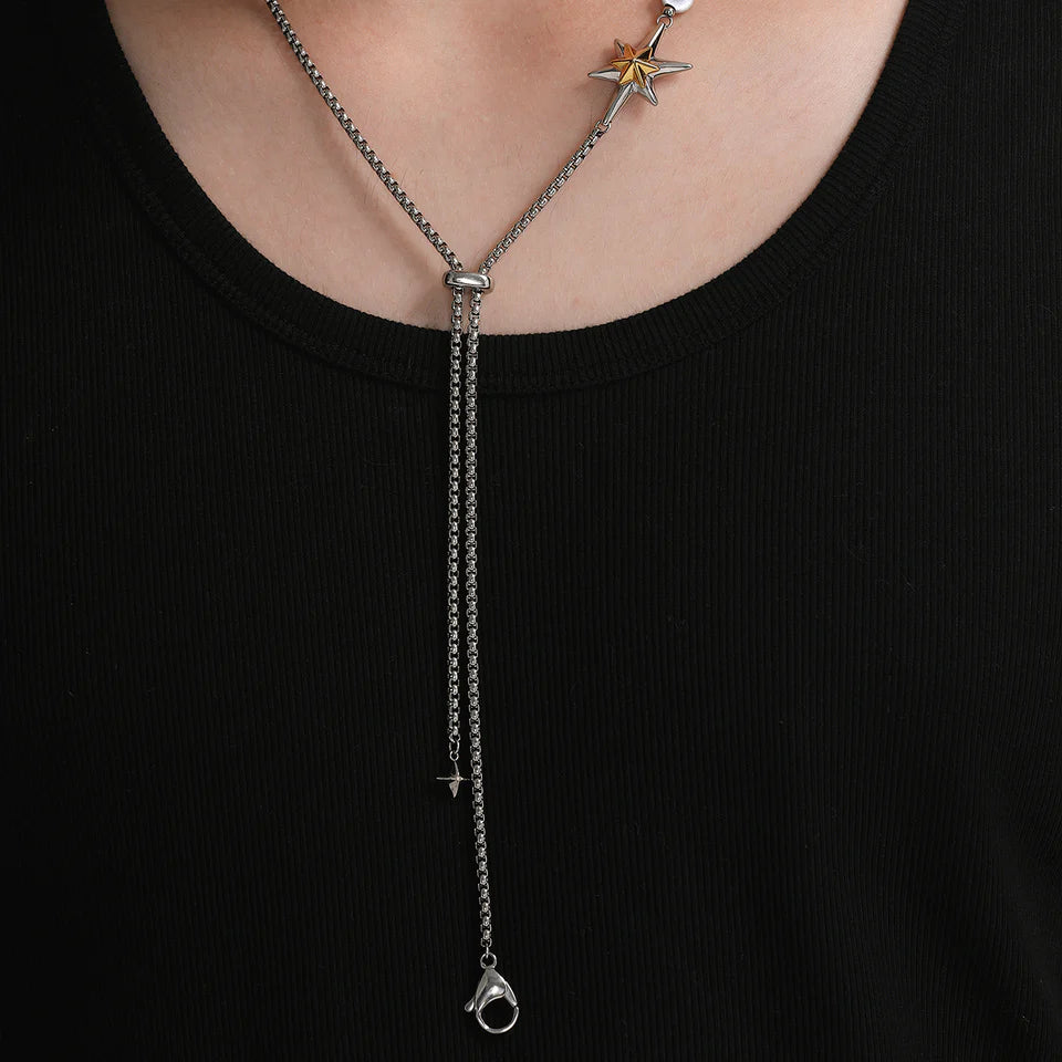 Gold and Silver Color-Blocked Adjustable Star Necklace