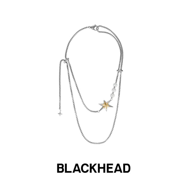 Gold and Silver Color-Blocked Adjustable Star Necklace