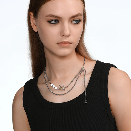 Gold and Silver Color-Blocked Adjustable Star Necklace
