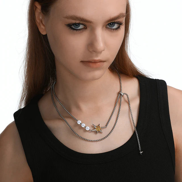 Gold and Silver Color-Blocked Adjustable Star Necklace