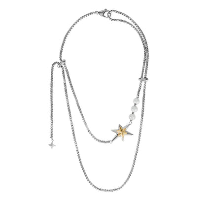 Gold and Silver Color-Blocked Adjustable Star Necklace